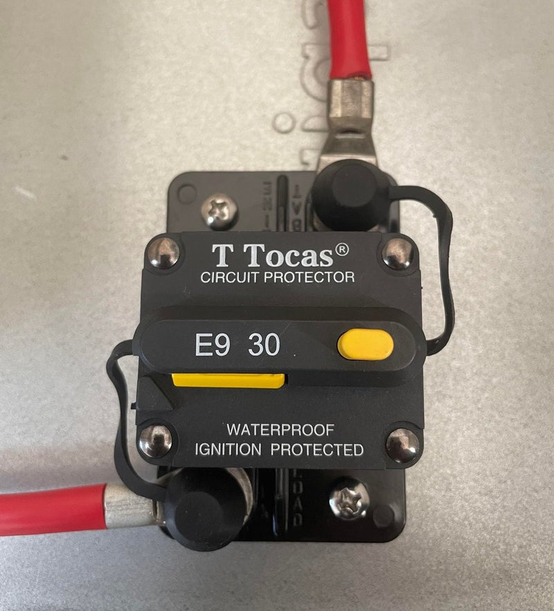 T Tocas E9 30 Amp Circuit Breaker with Manual Reset | 12V - 72V DC | Waterproof IP67 Protection Switchable 30A Surface Mount - Image 2